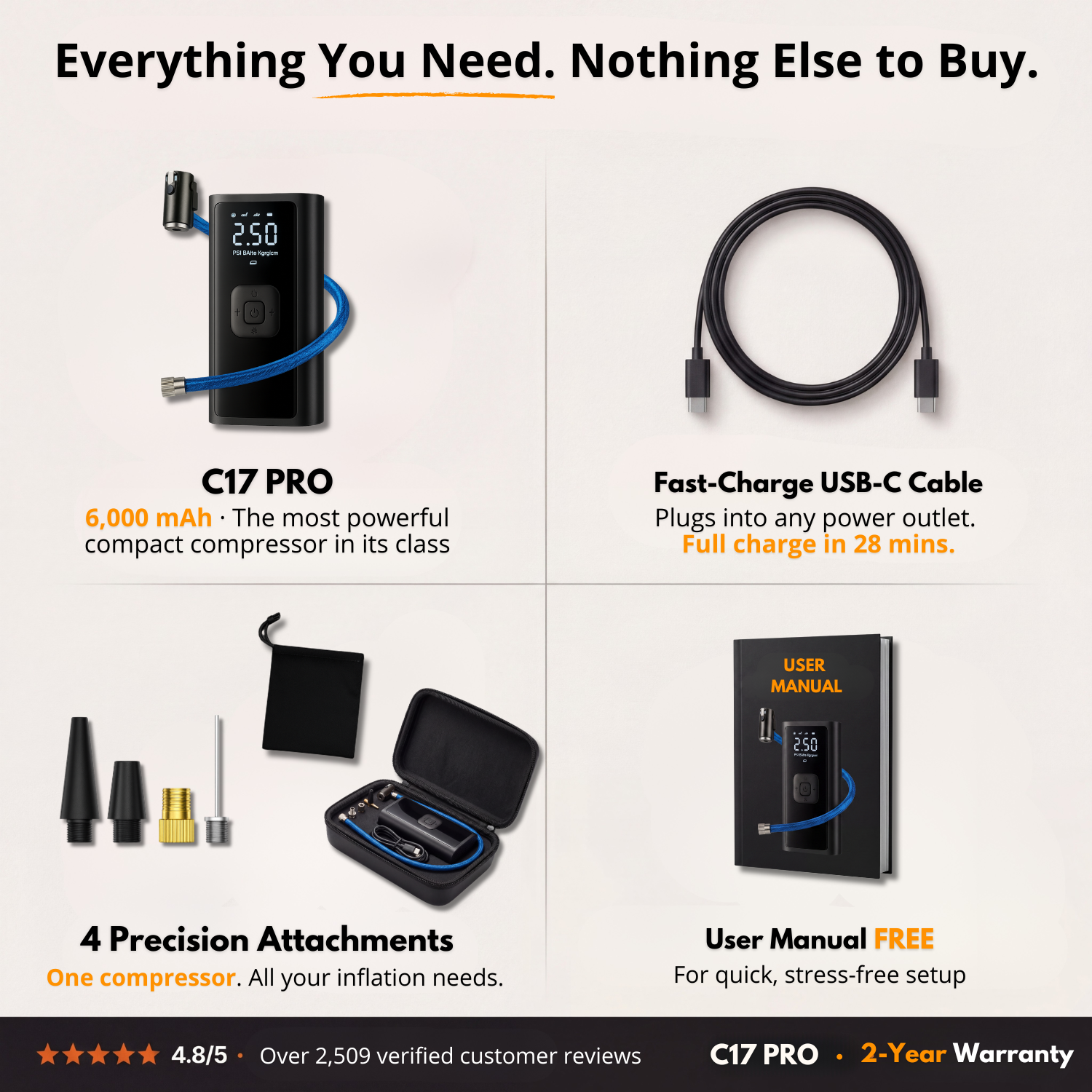 C17 PRO | Powerful Portable Air Compressor – Compact, Lightweight and Rechargeable