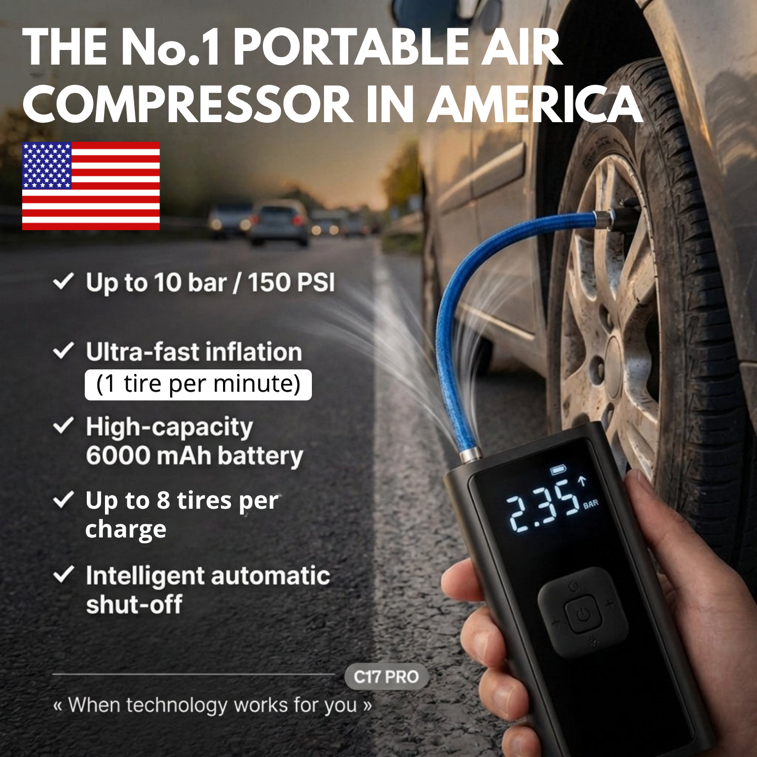 C17 PRO | Powerful Portable Air Compressor – Compact, Lightweight and Rechargeable